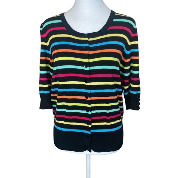 Jillian Nicole Striped Colorful 3/4 Sleeve Cardigan Sweater XL Rainbow Bright - Picture 1 of 9